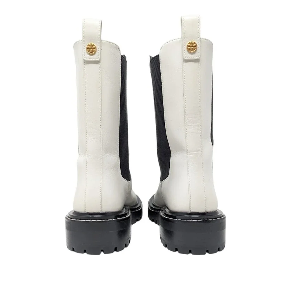 Tory Burch Benton Lug Sole Chelsea Boots Ivory Leather‎ Women's 9.5 M Minimalist